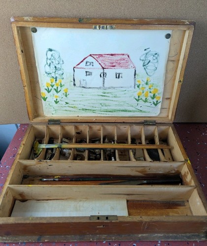 Antique pine wooden artist box - antique,